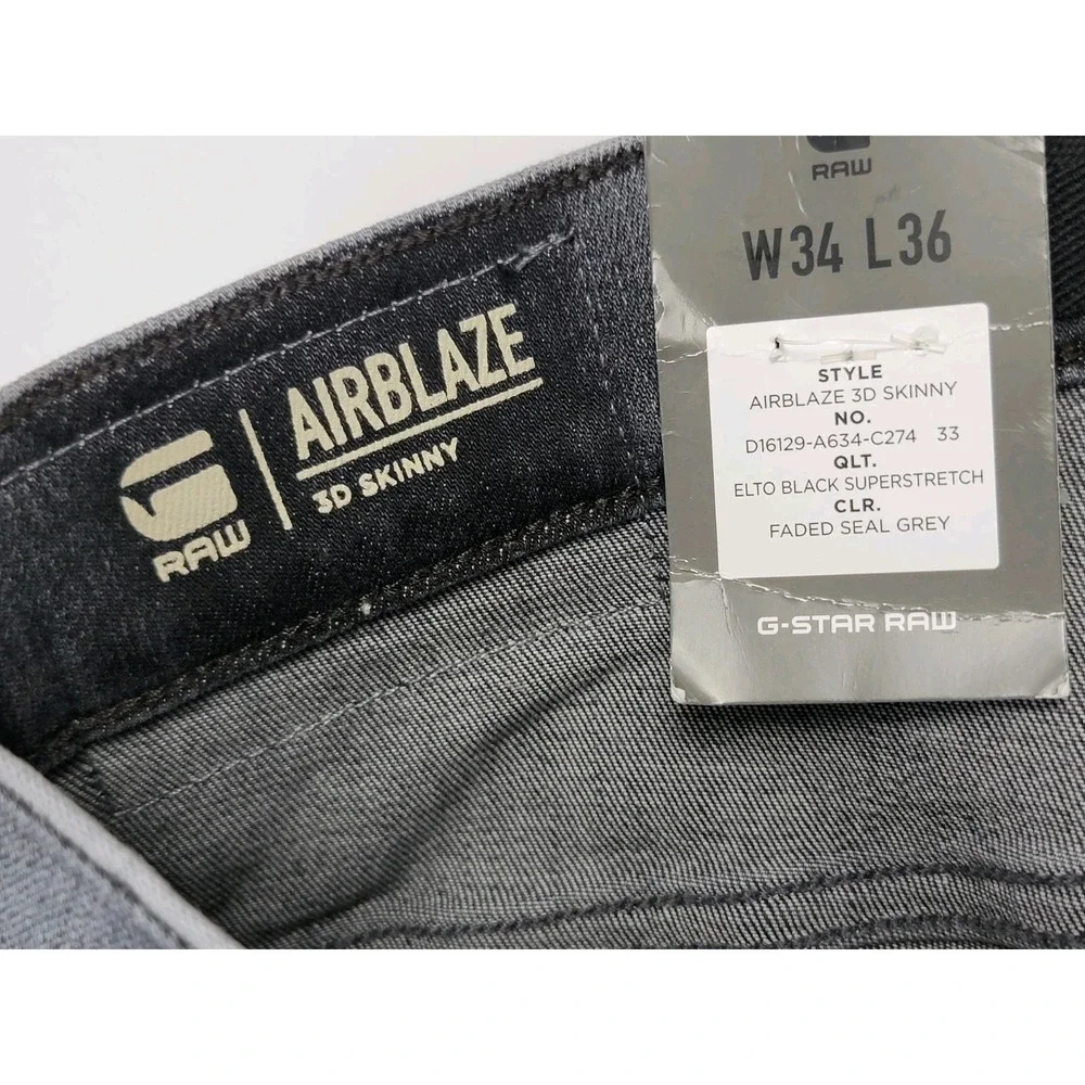 G-Star Raw Mens Sz 34/36 Airblaze Skinny Jeans Antic Faded Radium Gray $260 New